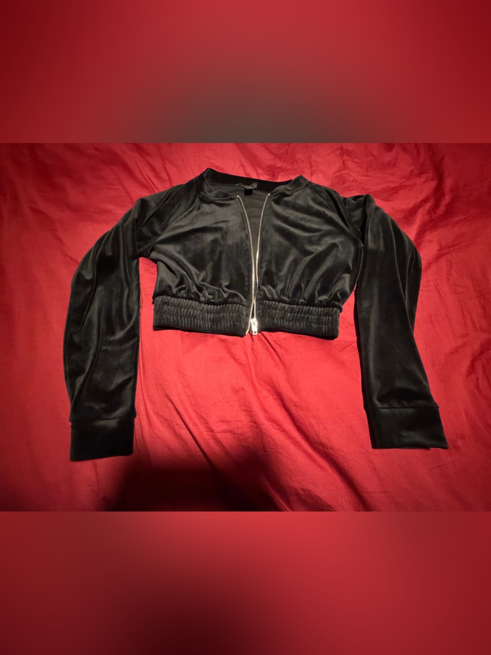 Black Velvet Crop Zip-up Jacket